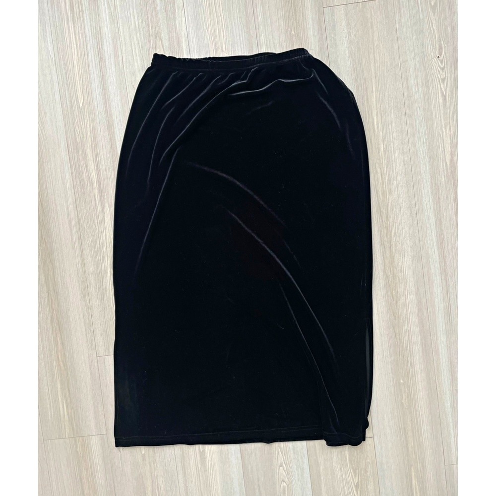 Notations Clothing Co. VTG Women's Black Velvet Pull On Pencil Midi Skirt Sz XL